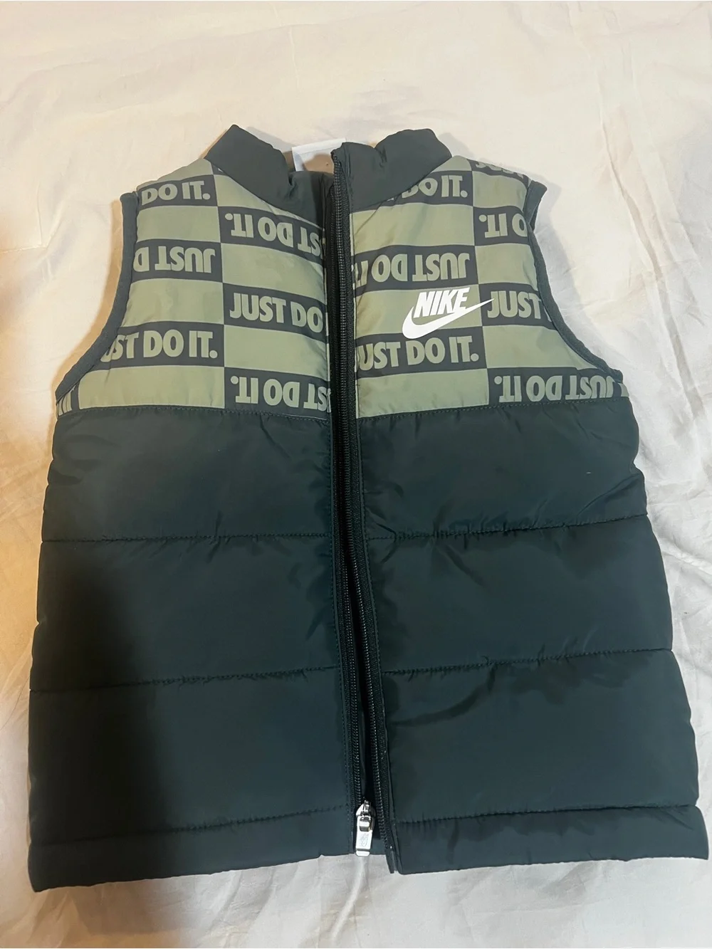 Nike Olive Green and Black Kids' Puffer Vest - Youth 3T